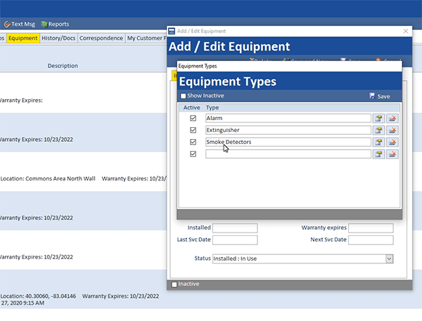 Specify equipment types and groups.