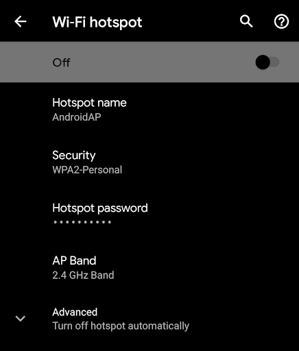 Android Wi-Fi Hotspot Options