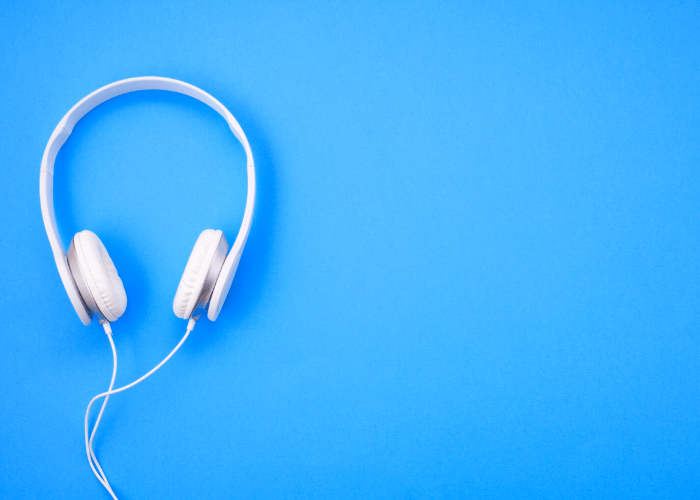 headphones with blue background