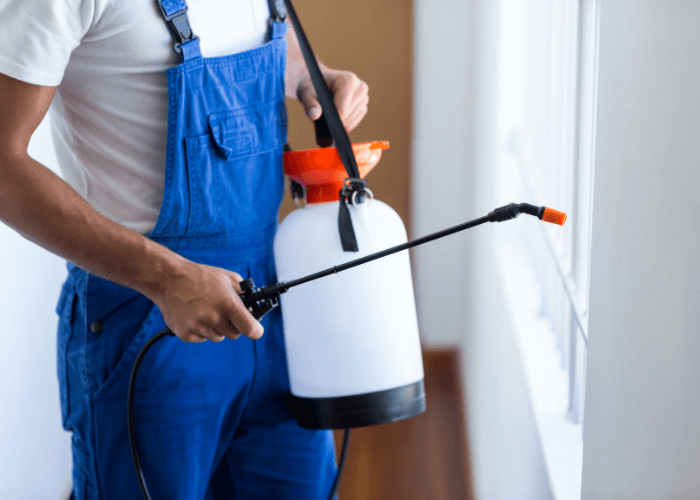 pest control technician spraying chemicals