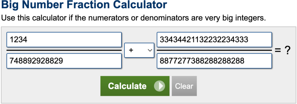 big number fraction calculator