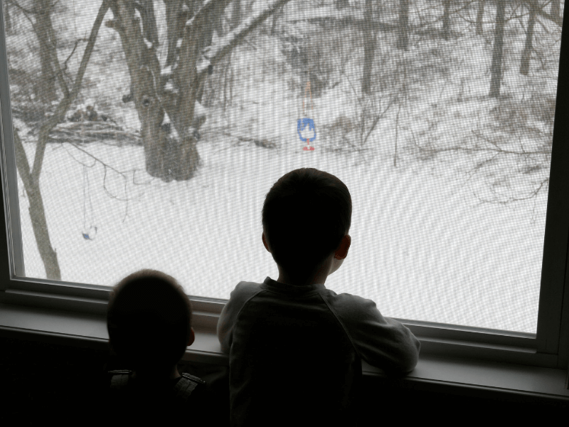 kids looking out window