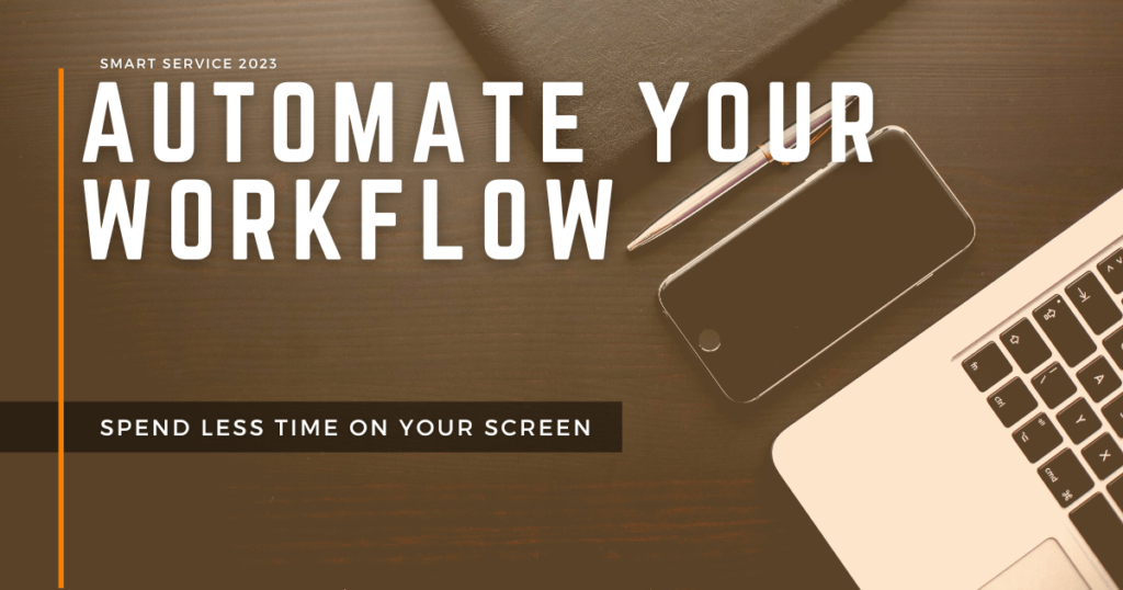 items on work desk with text 'automate your workflow'